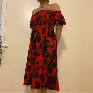 Zara Off Shoulder Red Floral Dress